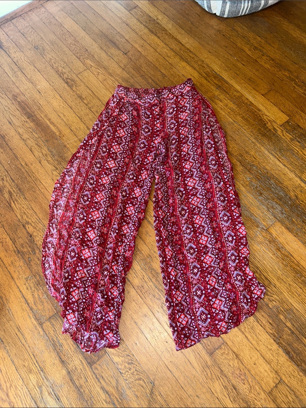 SO Burgundy and Light Pink Floral Smocked Waist Pants
